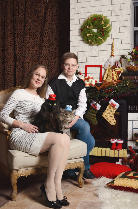 Рождественские кошки в шапках - Юлия Семенихина