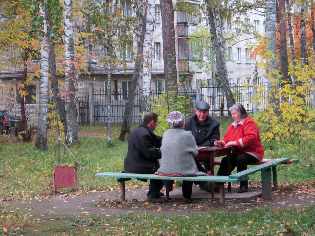 Безмятежно счастливый возраст за карточным столом во дворе. - Мила Бовкун