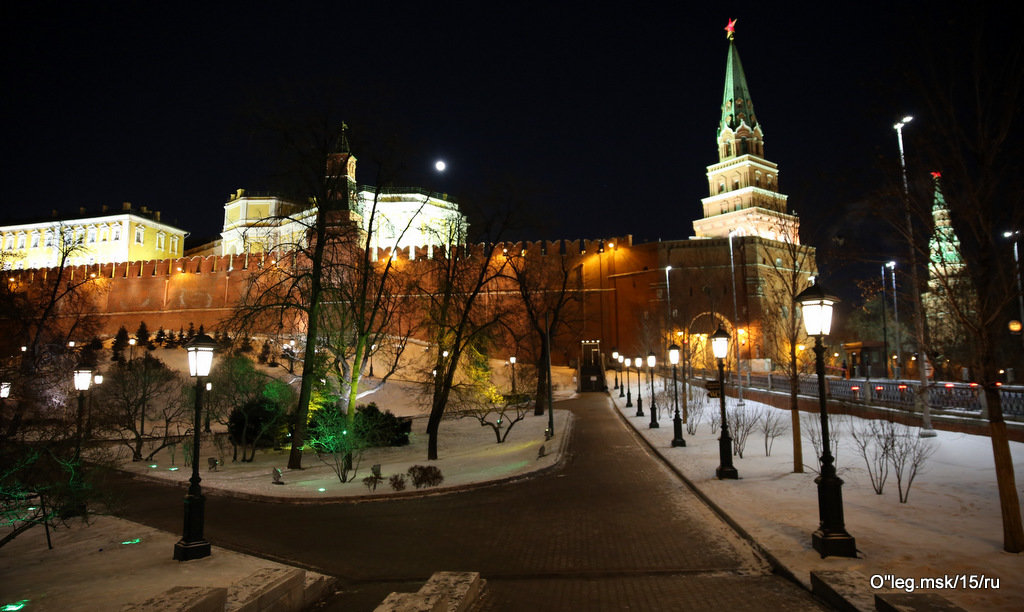 фрагмент московского кремля зимней ночью под луной - Олег Лукьянов