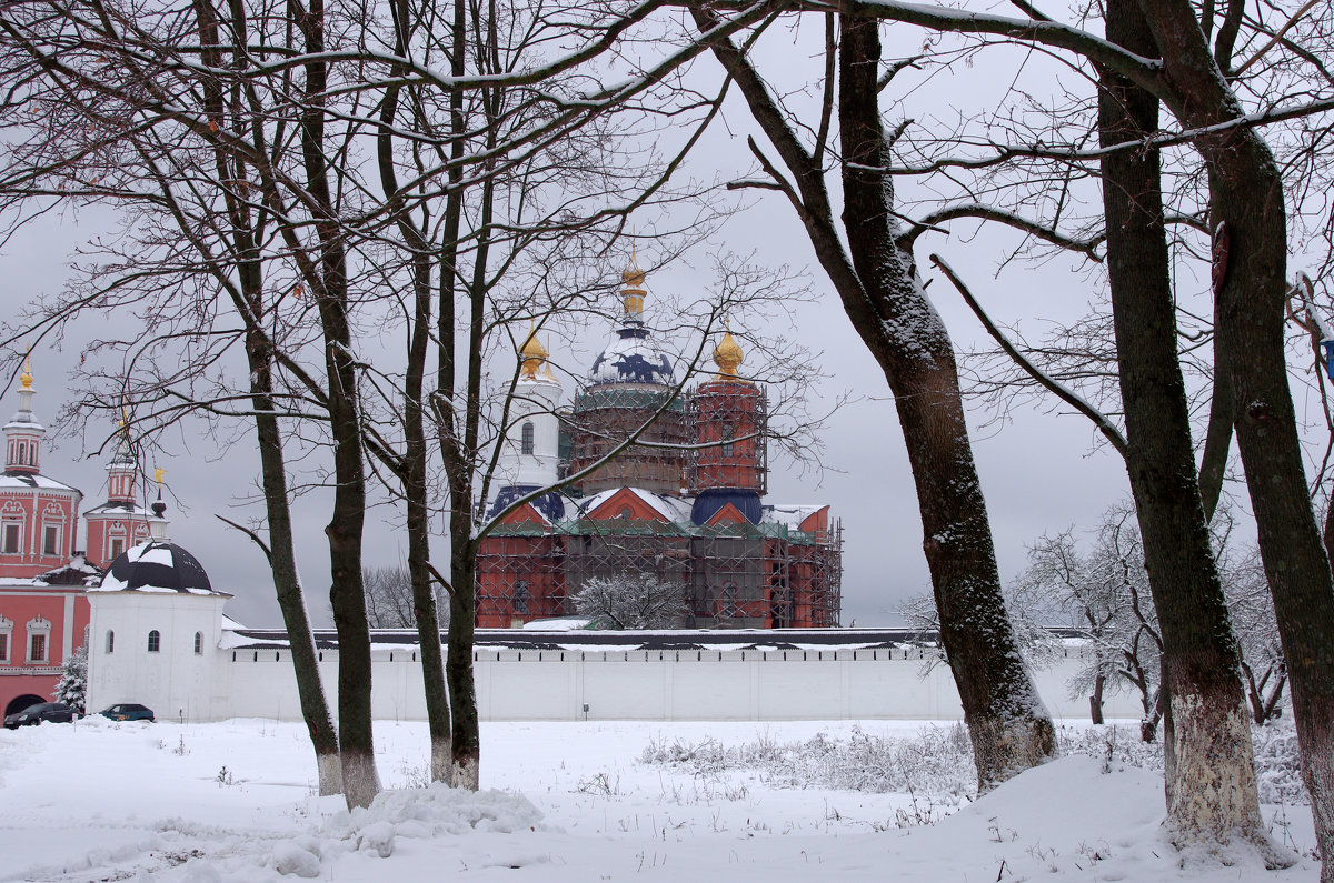 Строящийся храм Свенского монастыря на фоне зимы - Дубовцев Евгений 