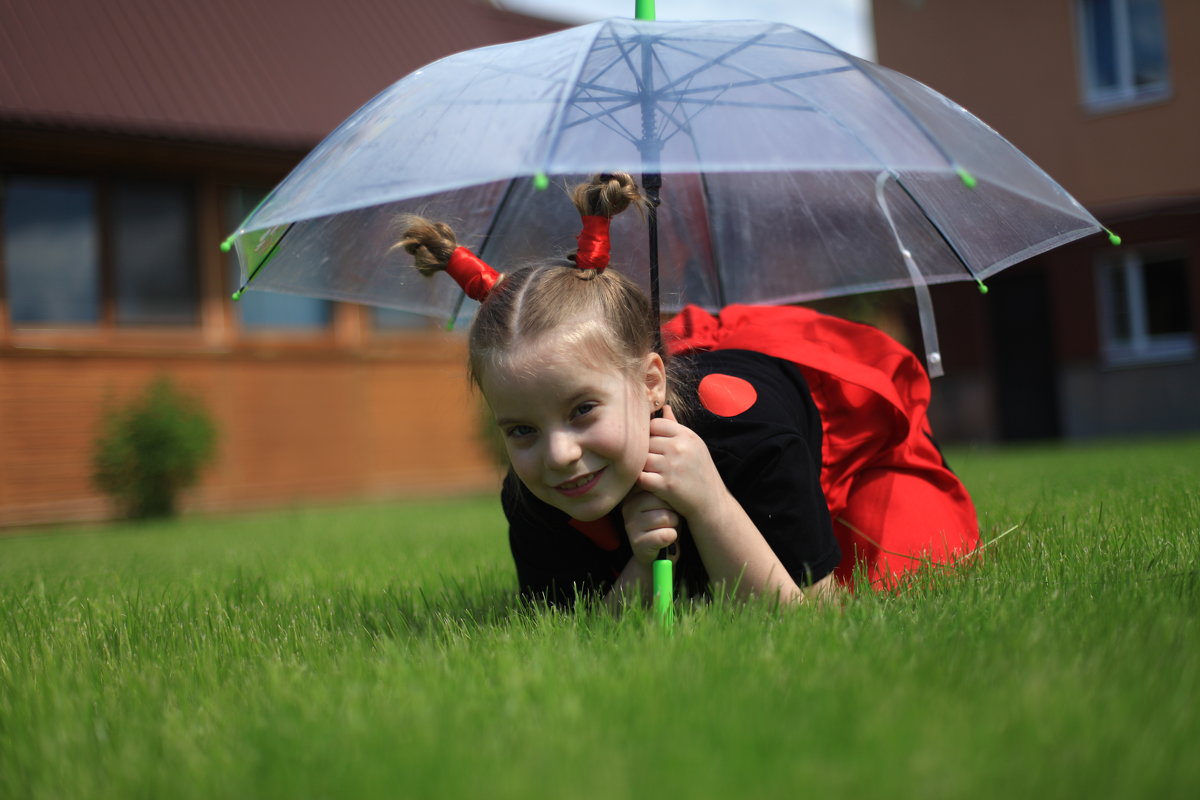 Средняя дочь под зонтом на траве - Станислав Максимов