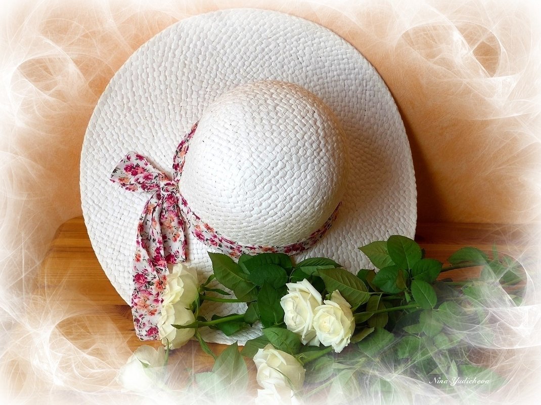 Белая шляпка и розы - Nina Yudicheva