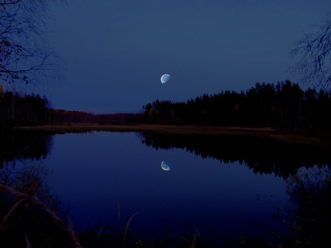 Лунная ночь над рекой Вахирйоки. - Владимир Ильич Батарин