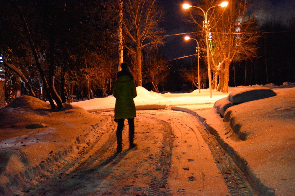 Вечер, фонари, снег и девушка гуляет - Света Кондрашова