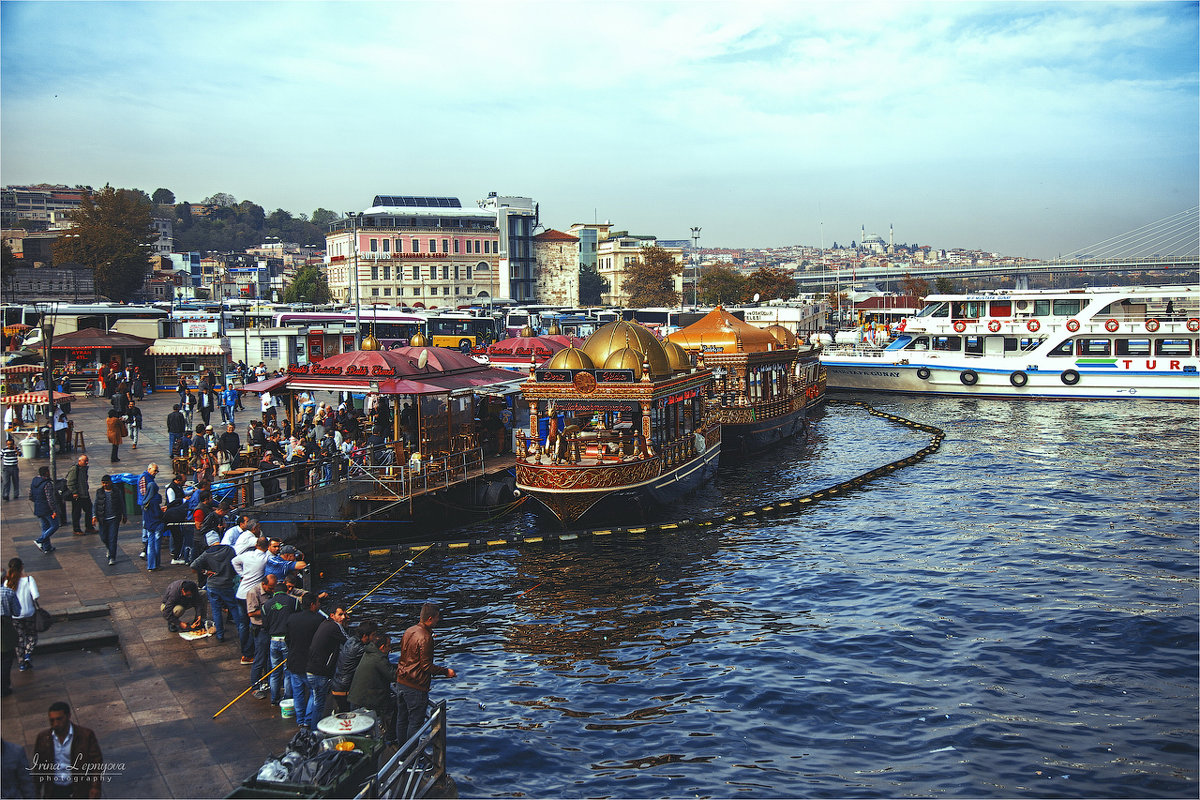 Пристань Эминёню в Стамбуле и лодки, продающие популярные сэндвичи с рыбой - Ирина Лепнёва