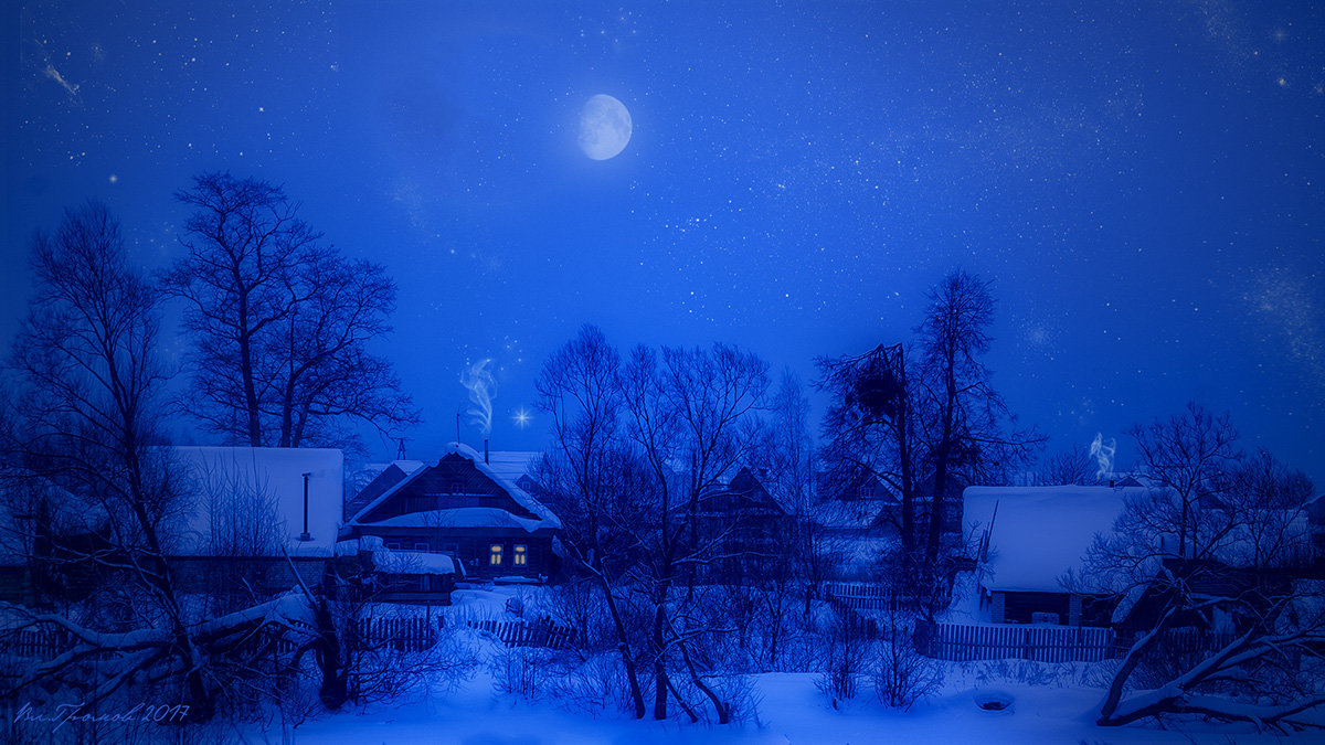 картинки зимняя ночь в деревне