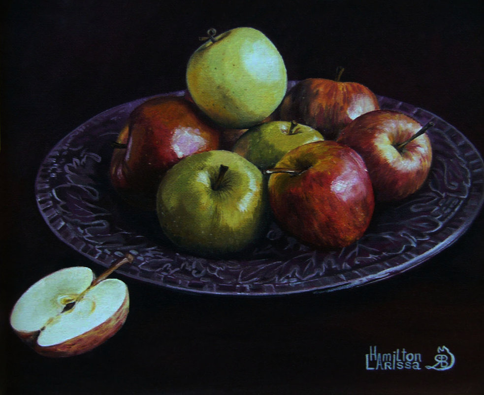 "Яблоки на тарелке". Картина написана маслом. - Лара Гамильтон