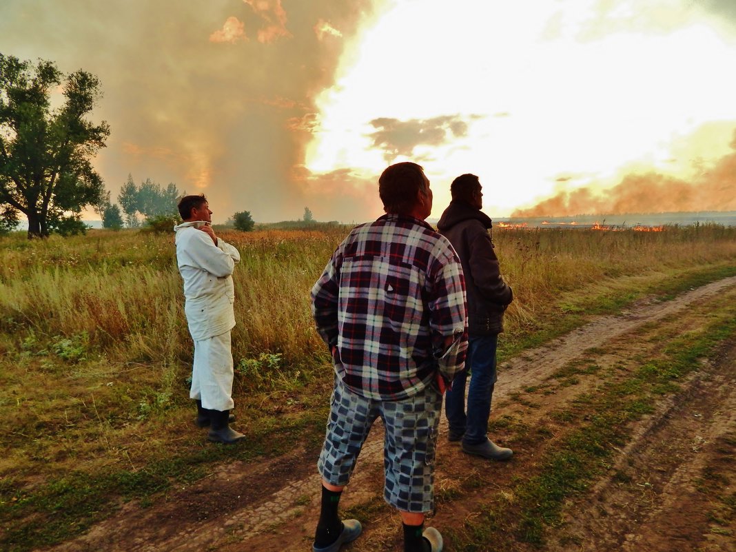 Наблюдающие за пожаром в 2014 году в деревне - Валентина Пирогова