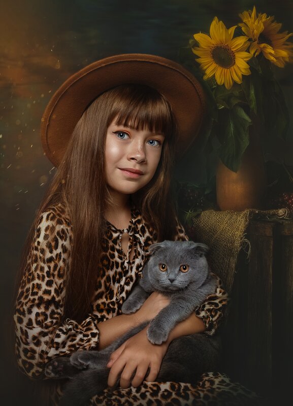 Девочка в шляпе и кошка - Мария Романова