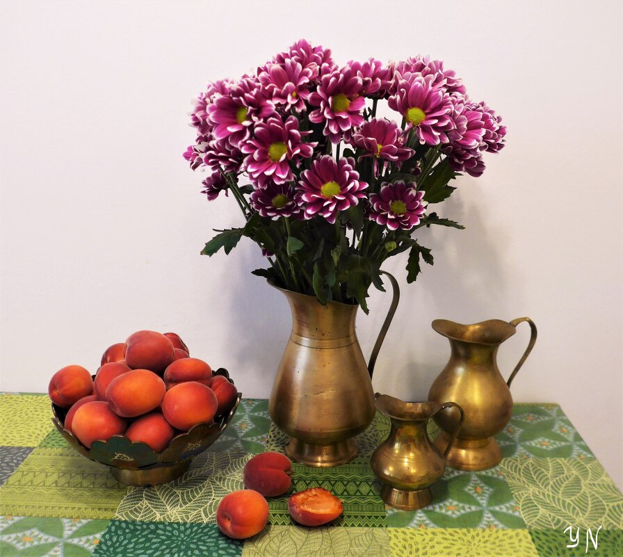 Хризантемы и красные абрикосы - Nina Yudicheva