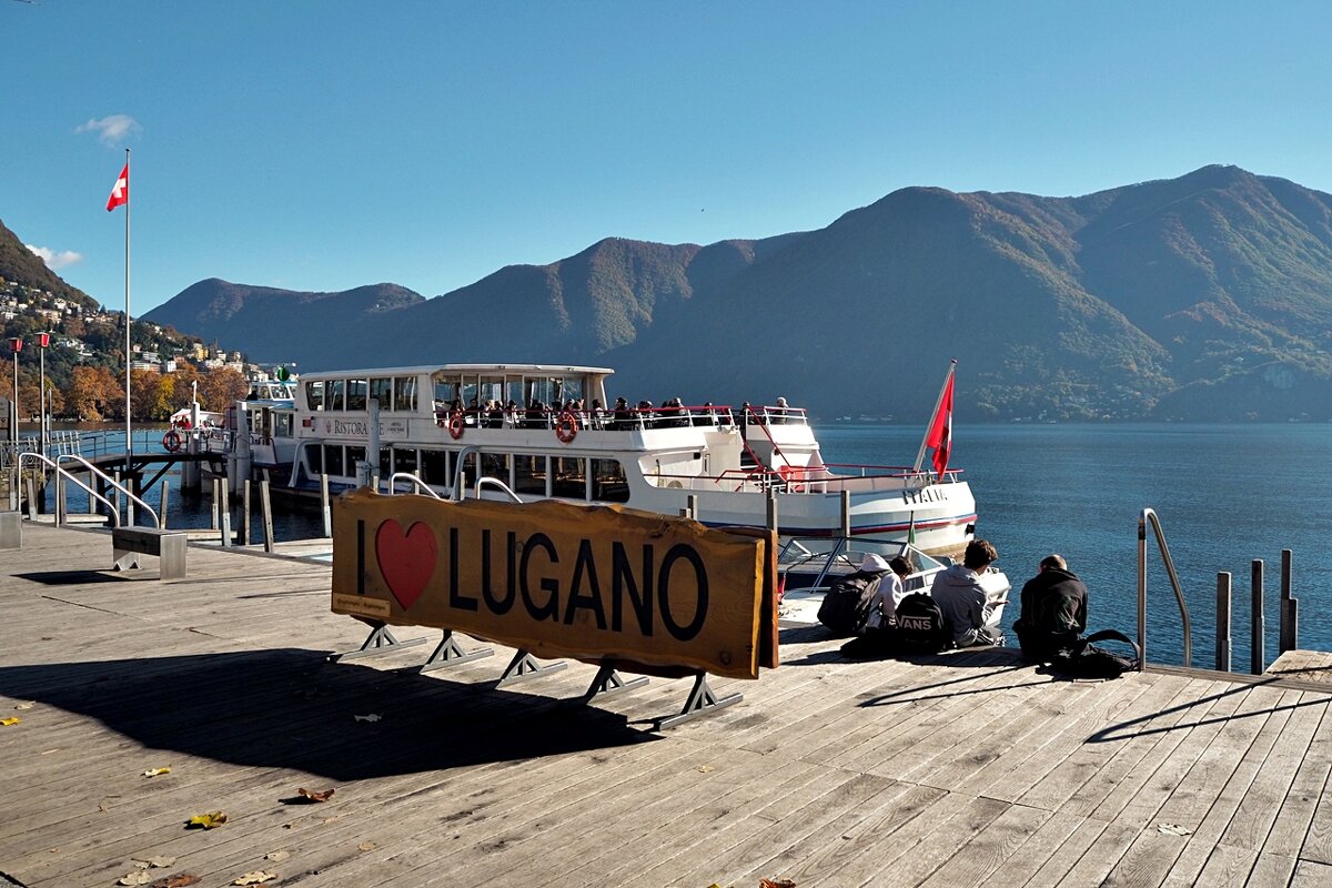 Живописное озеро Lago di Lugano Лугано Швейцария - wea *