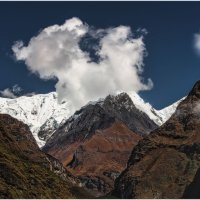 А там за облаками ОНА(гора)...Мачапучаре - «Рыбий хвост»- высотой 6998 м .Гималаи. :: Александр Вивчарик