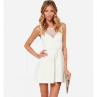 Chic Ivory White Mesh Stitching Stretch Fabric Bow Decorative Sleeveless Dress :: voguestorm 