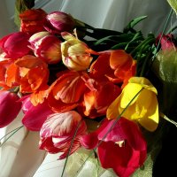 Букет тюльпанов в корзине с дачи... :: Лидия Бараблина