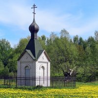 Маленькая часовня в поле одуванчиков, вчера возле Толгского монастыря :: Николай Белавин