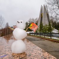 Снеговик добрался сегодня до главного символа праздника - Вечного Огня. Ухта, Коми :: Николай Зиновьев