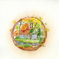 Домик в лесу (4) Авторская акварельная миниатюра :: Ольга Бекетова