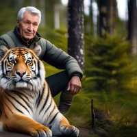 Старый лесник со своим другом ручным тигром :: Анатолий Клепешнёв