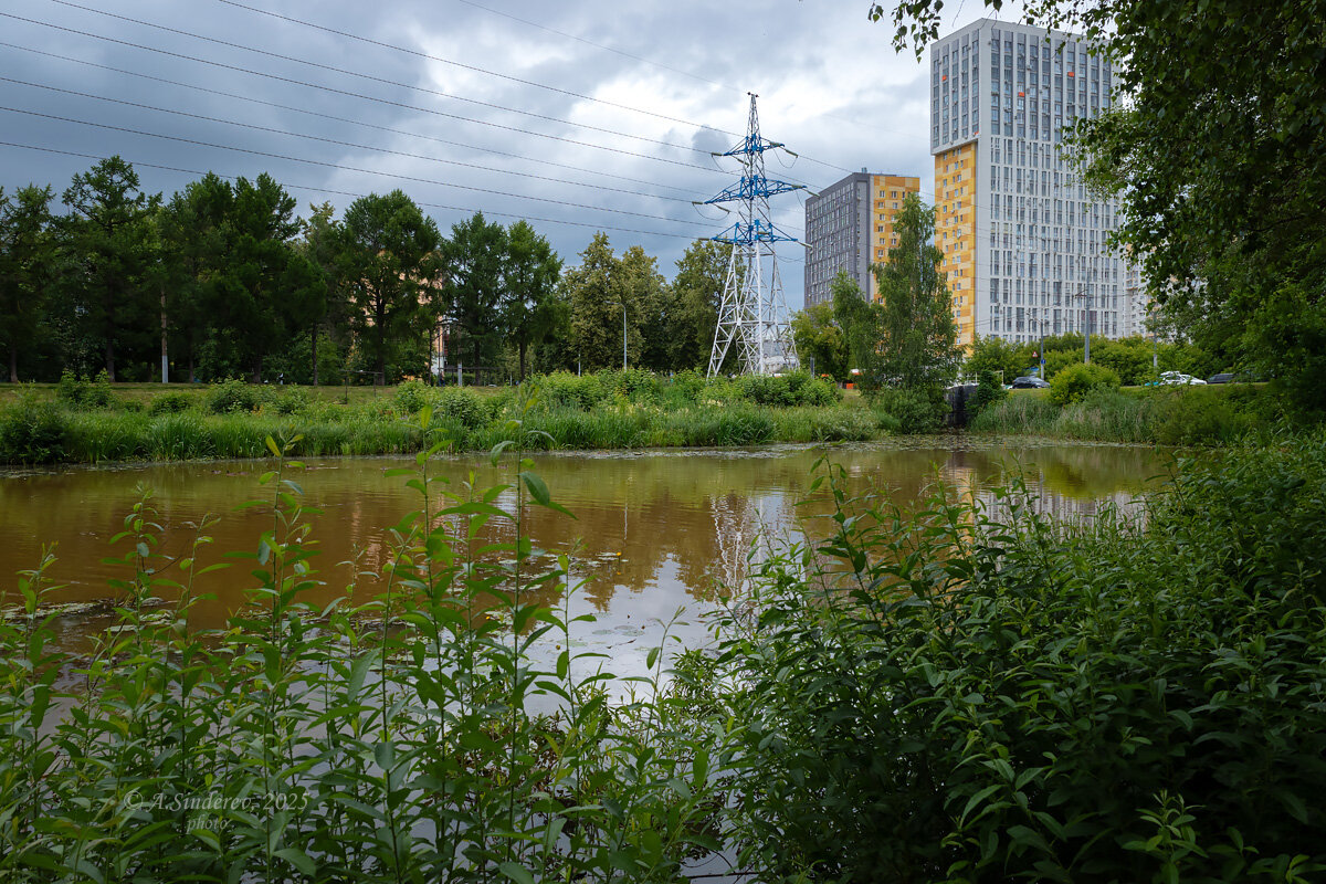 Пасмурный пейзаж на городской речке - Александр Синдерёв