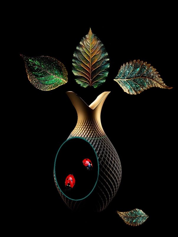 Декоративное панно Ваза с листьями. - Е.М. ***