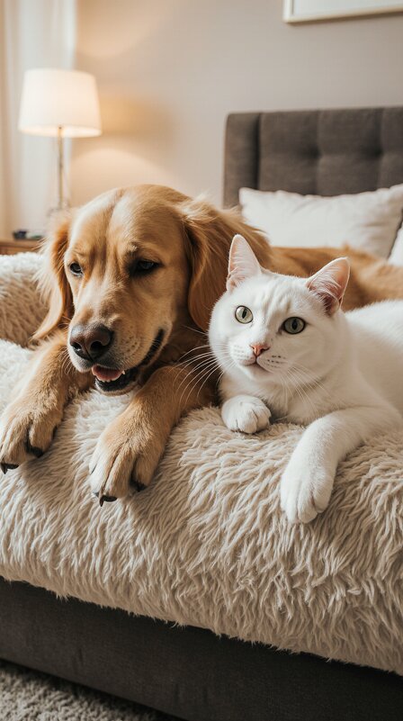 Golden Retriever and sly white cat - Vsevolod Boicenka