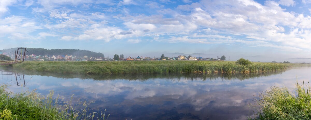 Летнее утро на реке Миасс. г. Миасс, Машгородок (панорама). - Алексей Трухин