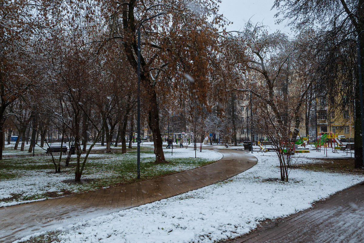 Городской сквер и первый снег - Александр Синдерёв