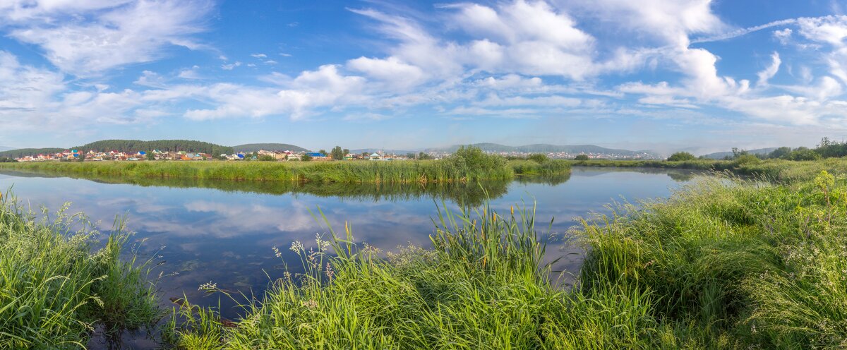 Летнее утро на реке Миасс. г. Миасс, Машгородок (панорама). - Алексей Трухин