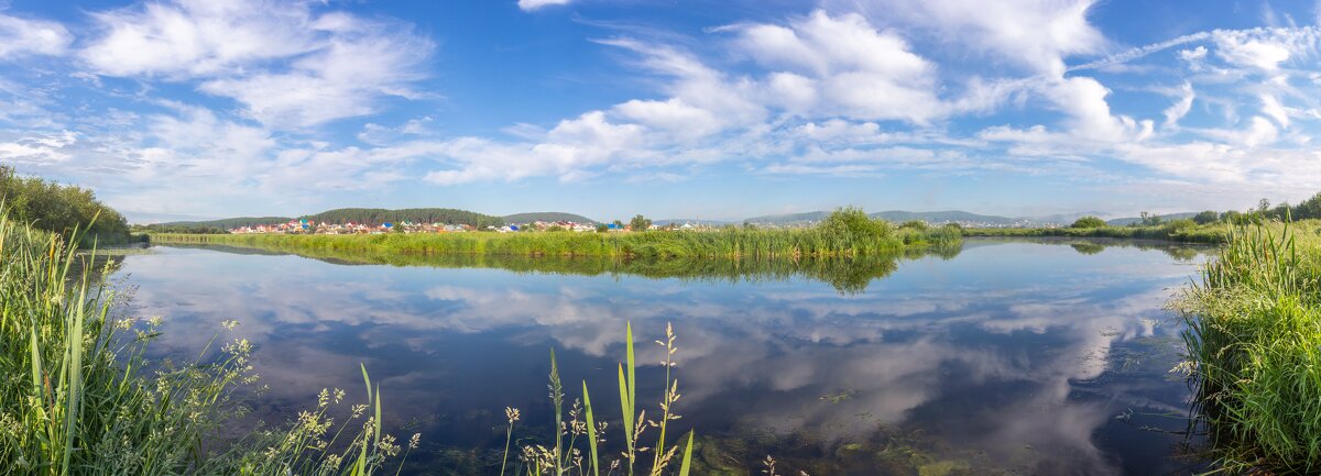 Летнее утро на реке Миасс. г. Миасс, Машгородок (панорама). - Алексей Трухин