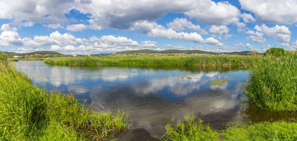 Летнее утро на реке Миасс. г. Миасс, Машгородок (панорама) - Алексей Трухин