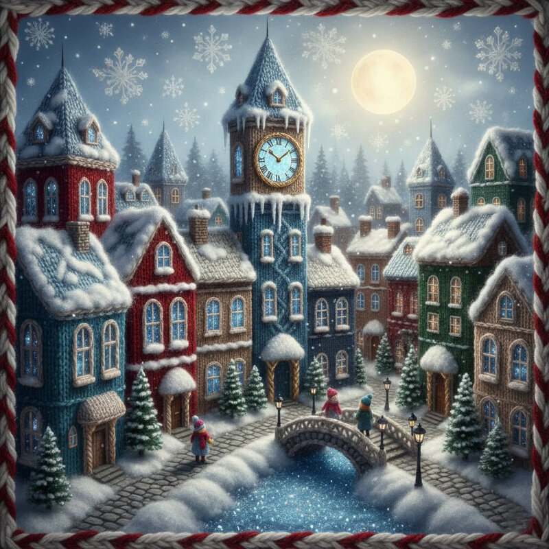 Зимняя картина в стиле «Вязаный город» - Оксана Федосова