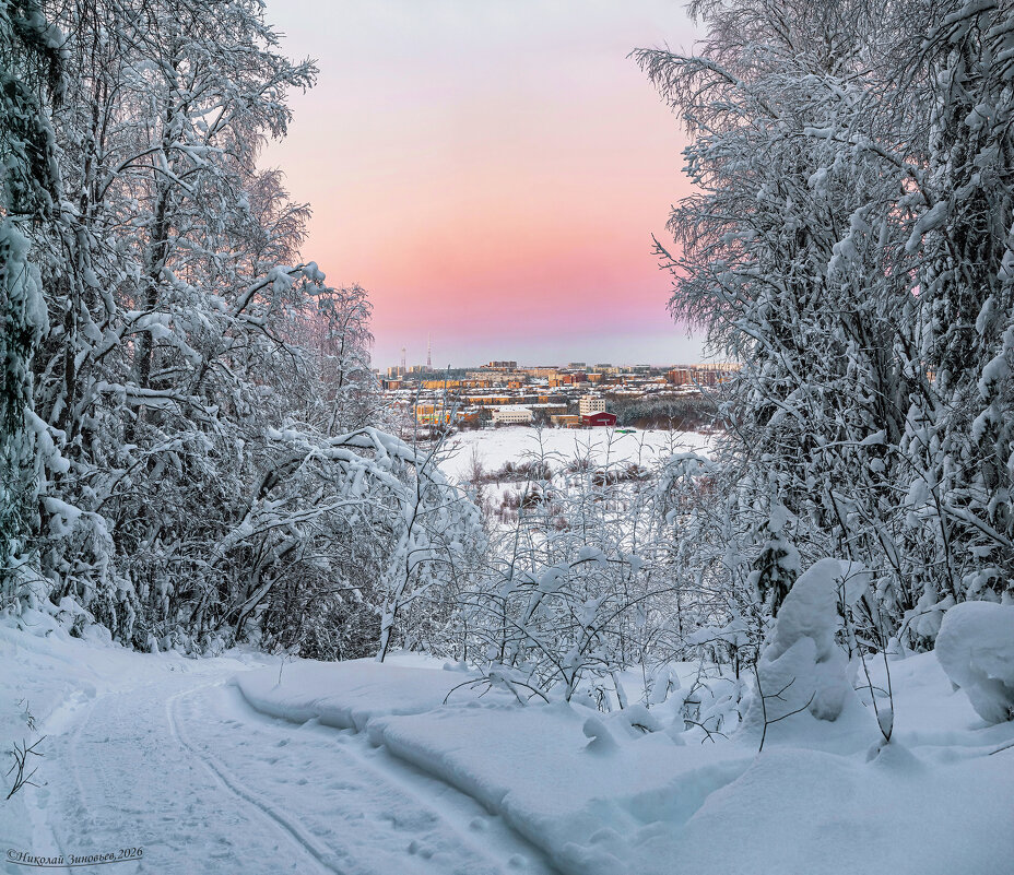 Ухта, вид из тайги с высокого берега реки Ухта. Бывший лыжный спуск - Николай Зиновьев