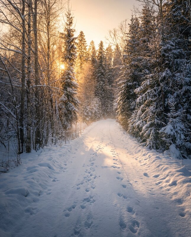 Зимняя дорожка в солнечном свете - Лилия 