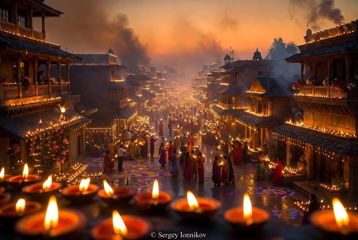 Индийский праздник огней Дивали с тысячами светящихся свечей - Сергей Ионников