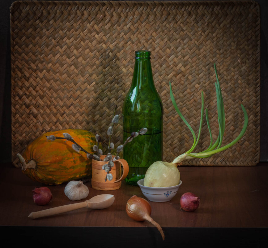 #Натюрморт_C овощами и с барашками ивы. - Анатолий Нецепляев