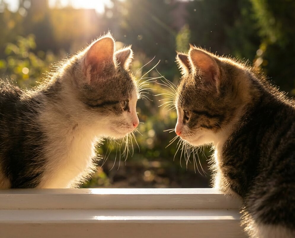 Два котенка на окне в лучах вечернего солнца - Лилия 