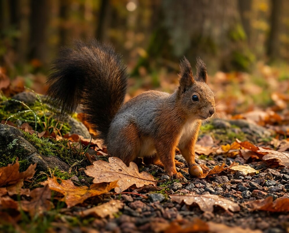 Белка в парке с желудем - Лилия 