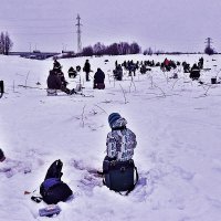 Февраль...Рыбаки на протоке Акопас! :: Владимир 