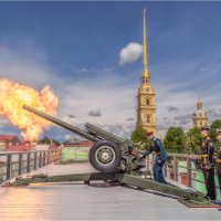 Полуденный выстрел сигнального орудия с Нарышкина бастиона Петропавловской крепости. :: Александр Максимов Полуденный выстрел сигнального орудия с Нарышкина бастиона Петропавловской крепости. :: Александр Максимов