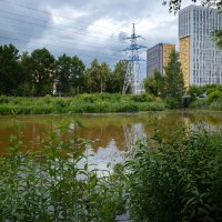 Пасмурный пейзаж на городской речке :: Александр Синдерёв