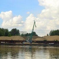 Разгрузка баржи с песком :: Татьяна Лютаева
