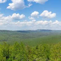 На горе Крутой Ключ. Вид на хребет Большой Уральский и вершины Таганая (панорама). :: Алексей Трухин