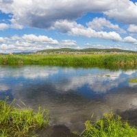 Летнее утро на реке Миасс. г. Миасс, Машгородок (панорама) :: Алексей Трухин