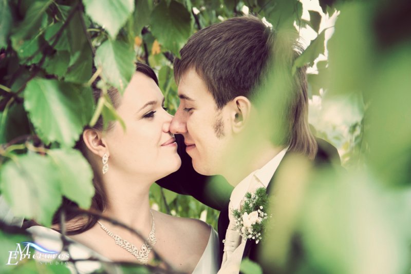 сквозь листочки жених и невеста сквозь листочки жених и невеста